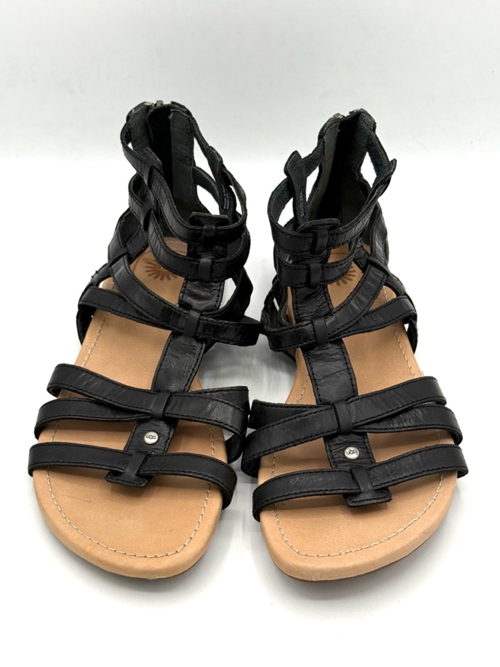 Ugg Black Leather Gladiator Sandals - Never Worn - Back Zip, Cushioned Footbed